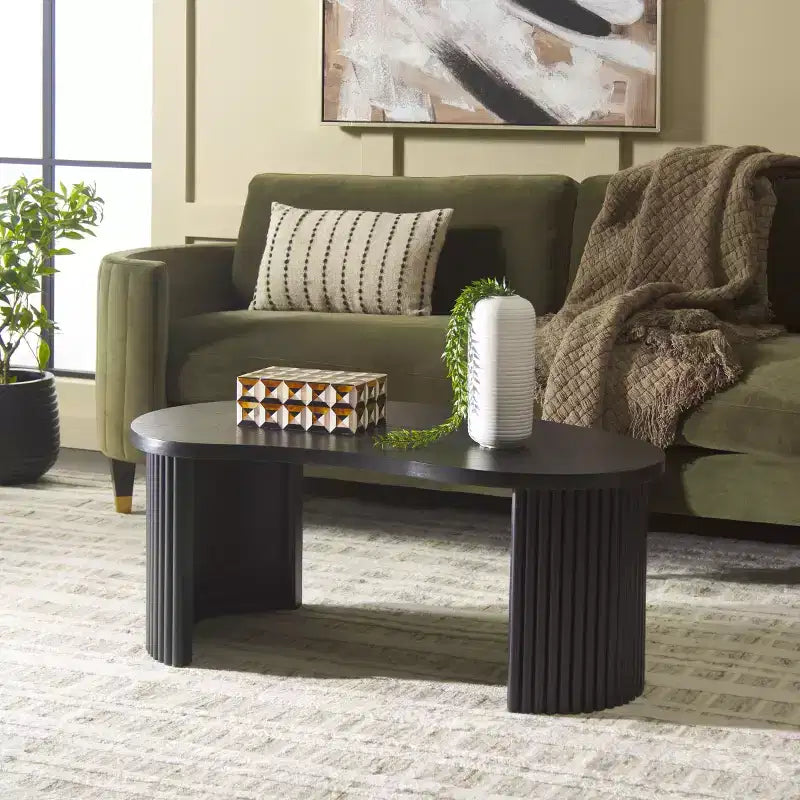 Oval Coffee Table with Wood Veneer and Painted Finish, MDF Frame, 100 lbs Capacity