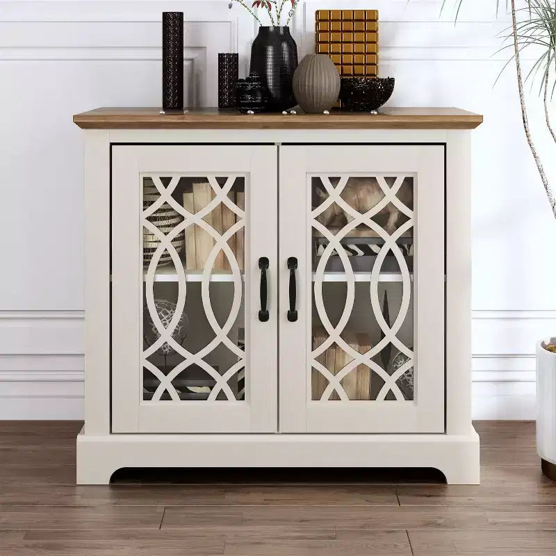 2-Door Accent Cabinet with Acrylic Panels and Adjustable Shelf, 32.4 Inch Wide