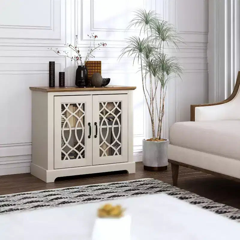 2-Door Accent Cabinet with Acrylic Panels and Adjustable Shelf, 32.4 Inch Wide