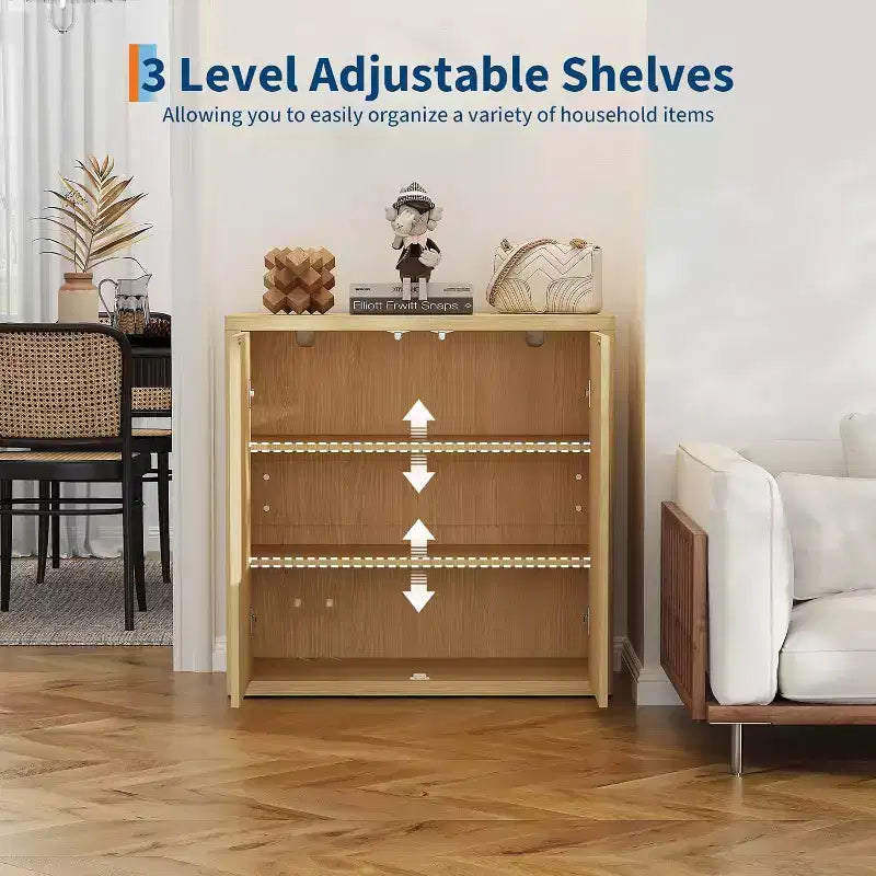 Fluted Sideboard Buffet Cabinet with Adjustable Shelves, 34.6-Inch Wide Wooden Credenza