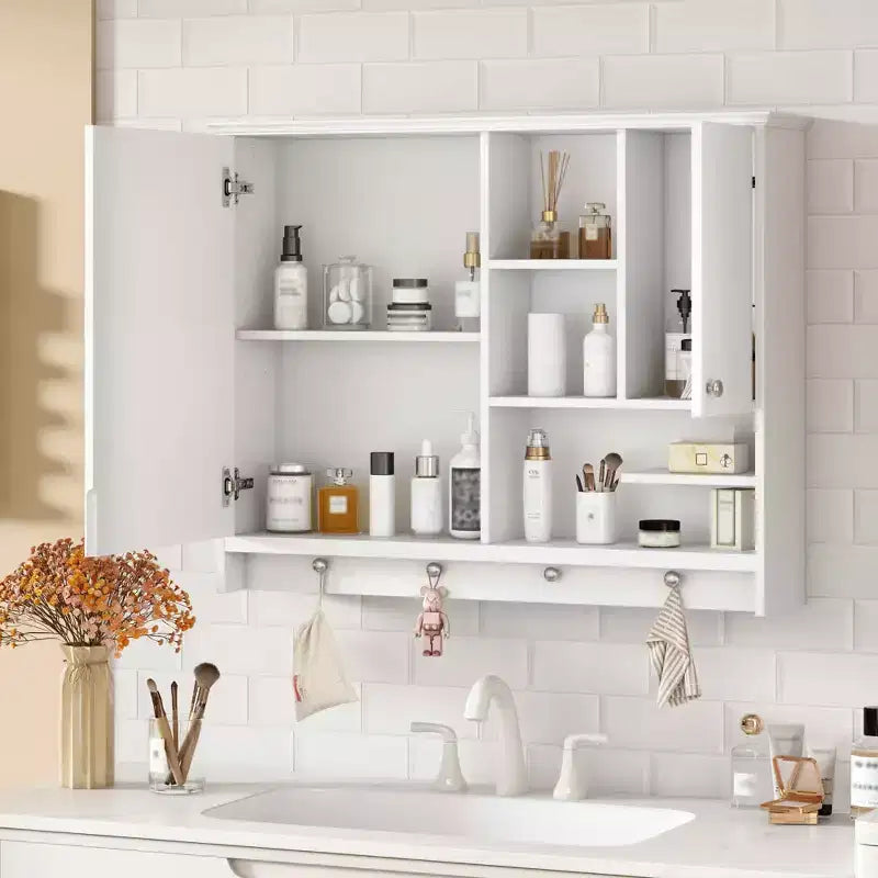 36-Inch Wall Mounted Bathroom Medicine Cabinet with Mirror Door and Adjustable Shelf, White
