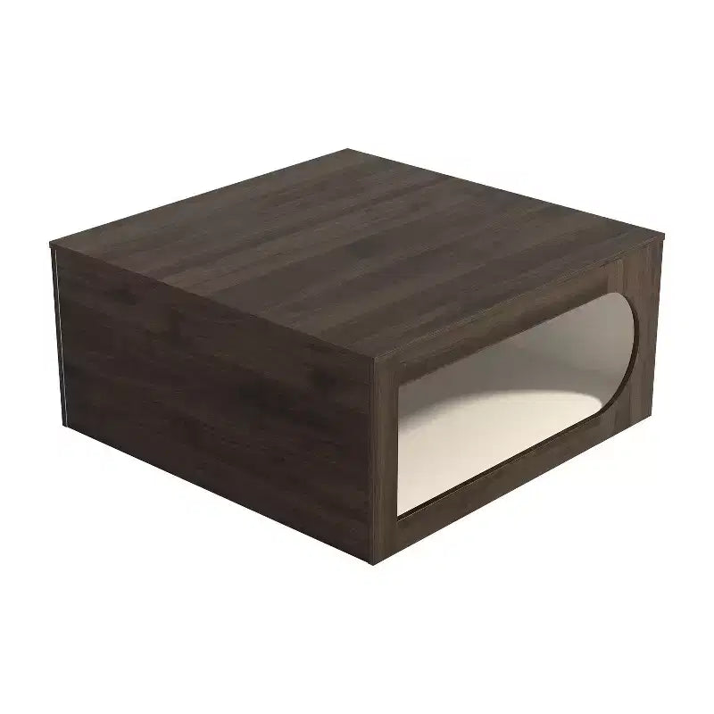 Square Coffee Table with Curved Cut-Out Storage Shelf, Two-Tone Wood Finish, 34.8 Inch