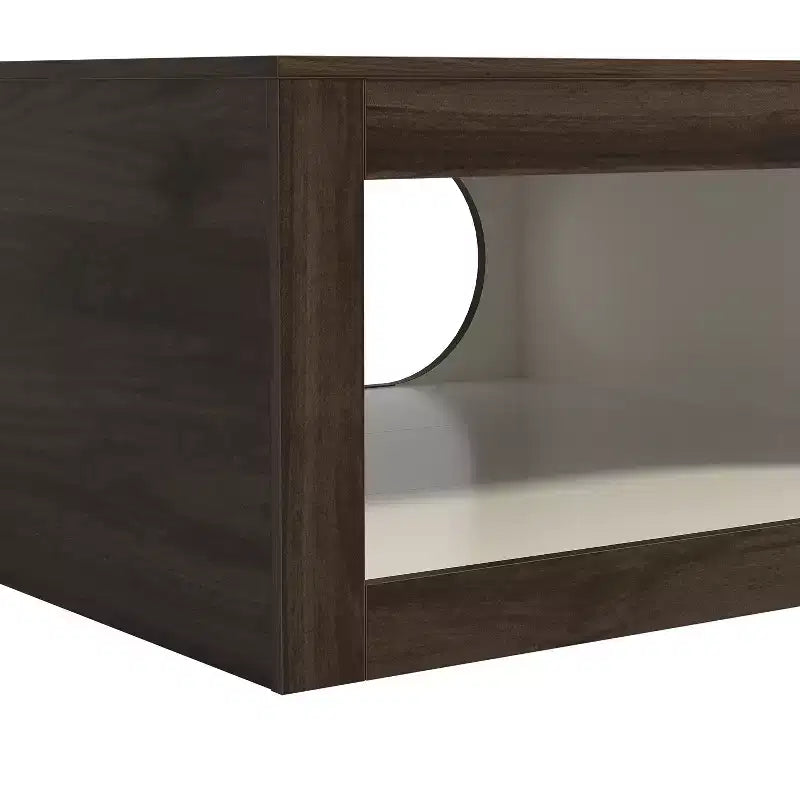 Square Coffee Table with Curved Cut-Out Storage Shelf, Two-Tone Wood Finish, 34.8 Inch