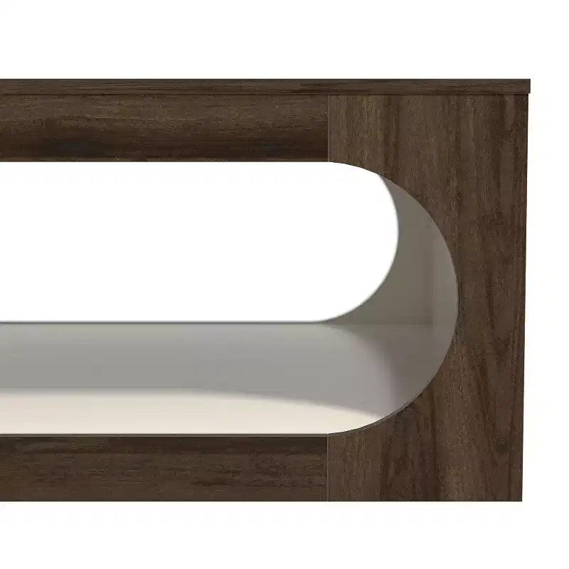 Square Coffee Table with Curved Cut-Out Storage Shelf, Two-Tone Wood Finish, 34.8 Inch