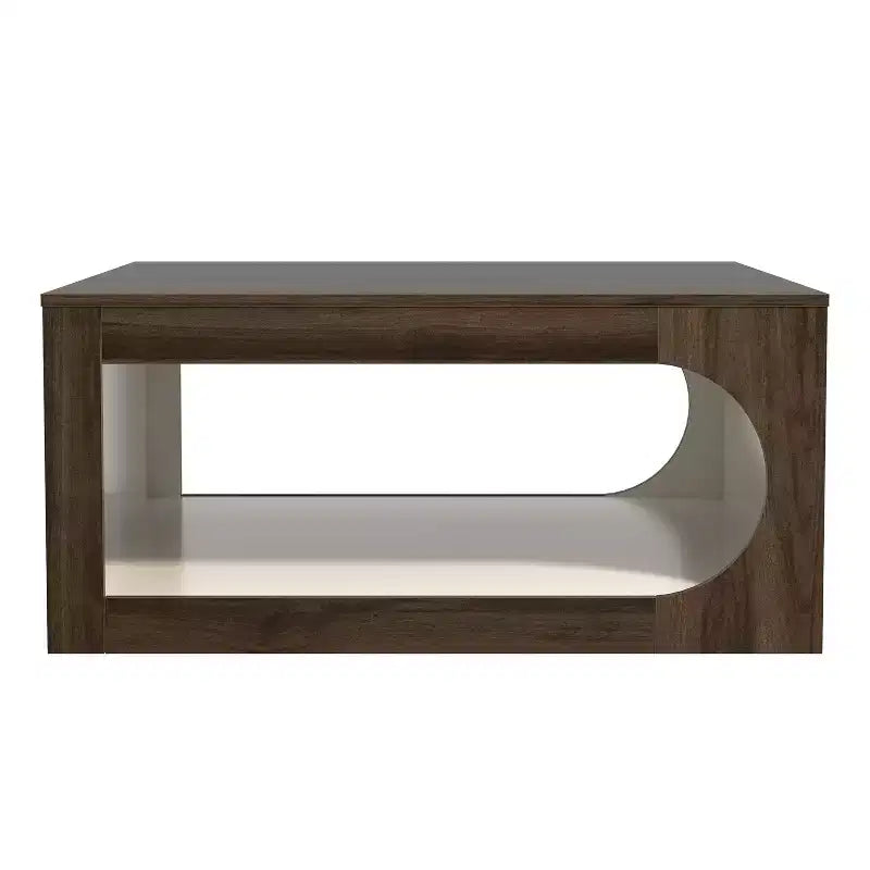 Square Coffee Table with Curved Cut-Out Storage Shelf, Two-Tone Wood Finish, 34.8 Inch