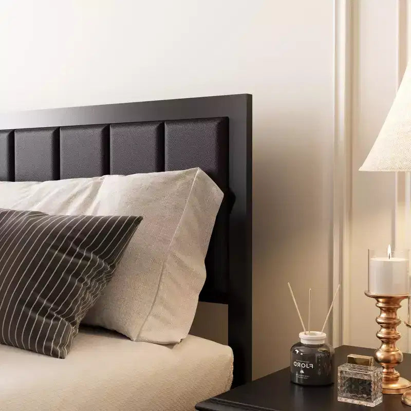 Queen Size Rustic Metal Bed Frame with 4 Storage Drawers and Headboard, No Box Spring Needed