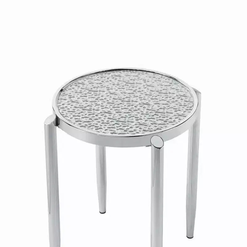 Round End Table with Tubular Rounded Legs and Frosted Glass Top, Silver, Contemporary Style