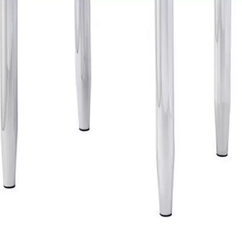 Round End Table with Tubular Rounded Legs and Frosted Glass Top, Silver, Contemporary Style