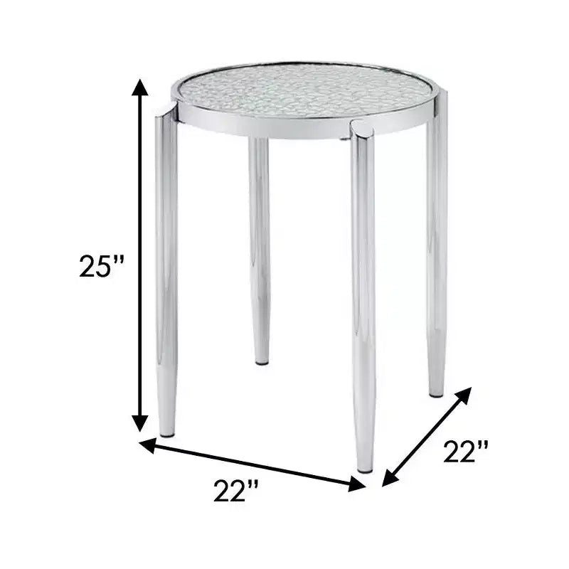 Round End Table with Tubular Rounded Legs and Frosted Glass Top, Silver, Contemporary Style