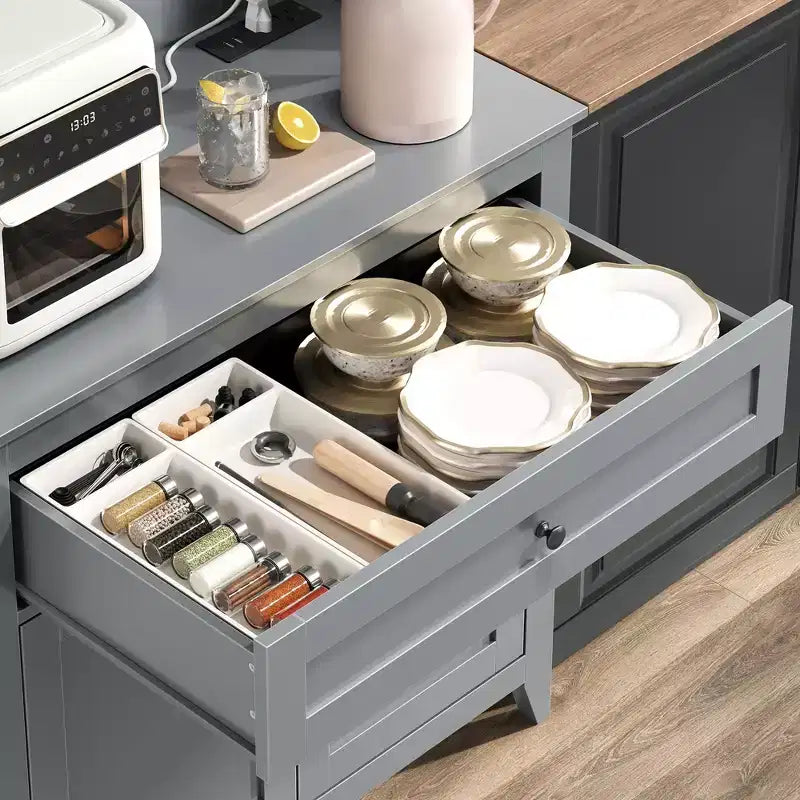 63-Inch Kitchen Pantry Cabinet with Microwave Shelf, Drawers and Charging Station