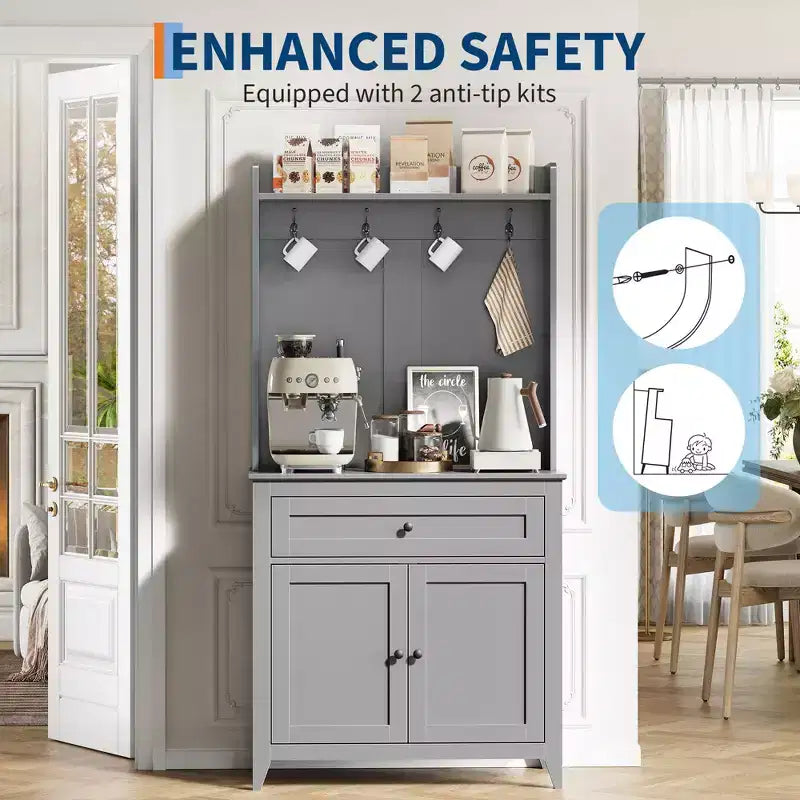63-Inch Kitchen Pantry Cabinet with Microwave Shelf, Drawers and Charging Station