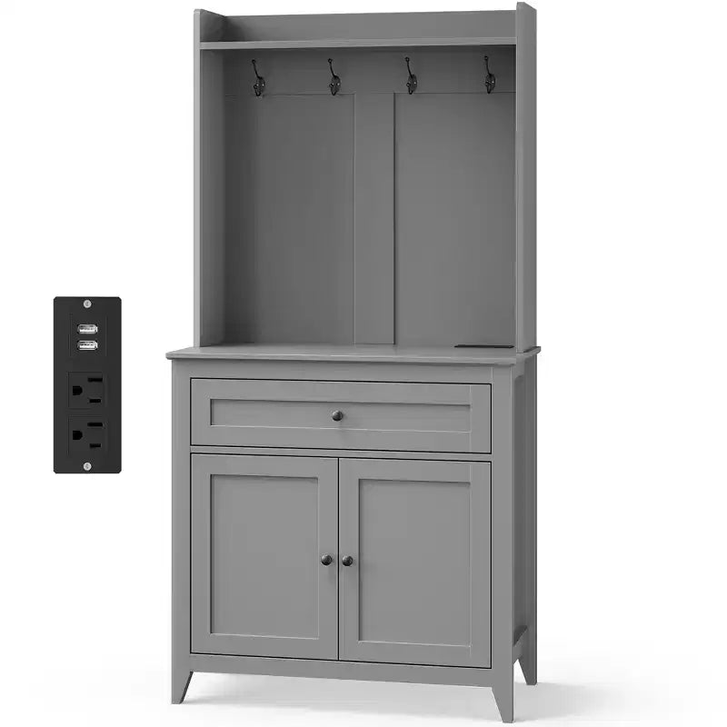 63-Inch Kitchen Pantry Cabinet with Microwave Shelf, Drawers and Charging Station