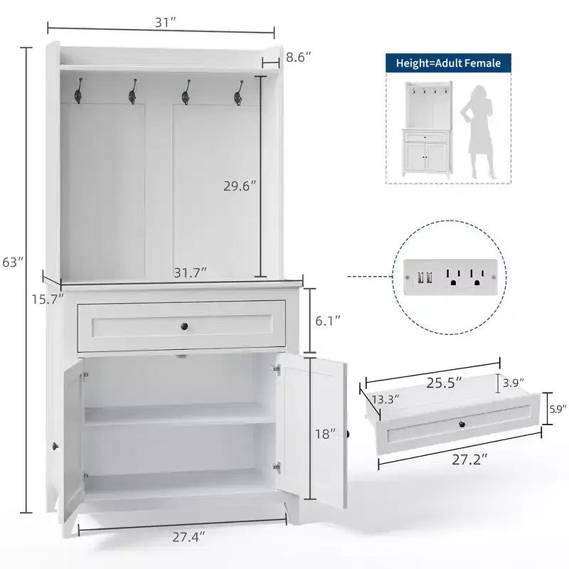 63-Inch Kitchen Pantry Cabinet with Microwave Shelf, Drawers and Charging Station
