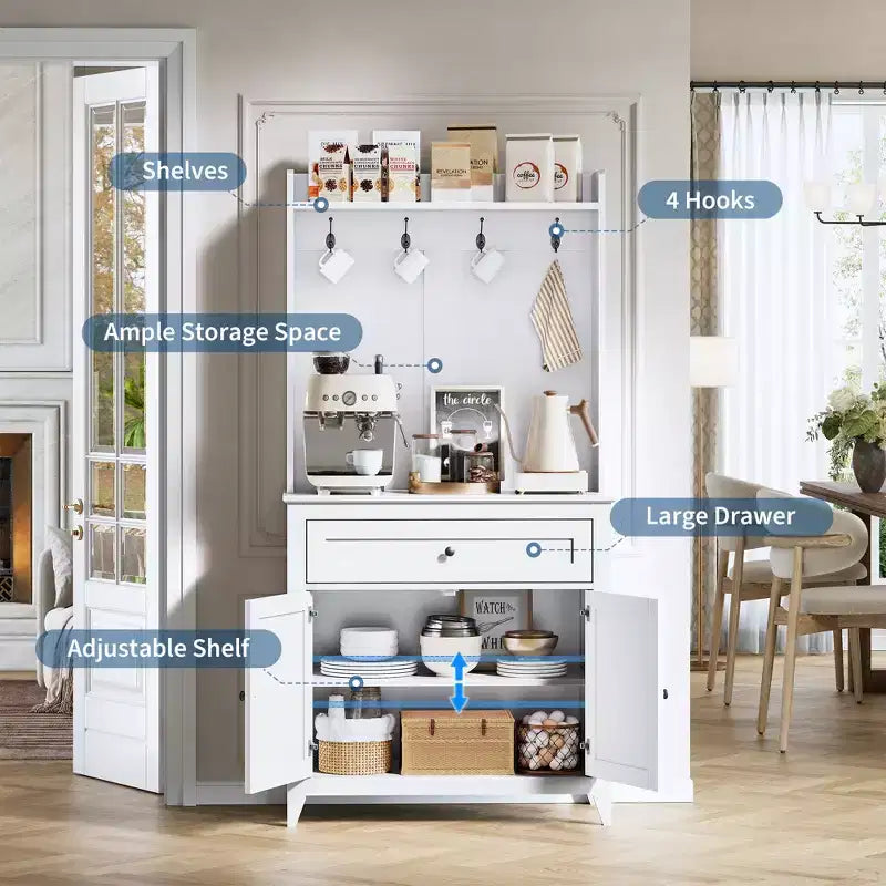 63-Inch Kitchen Pantry Cabinet with Microwave Shelf, Drawers and Charging Station