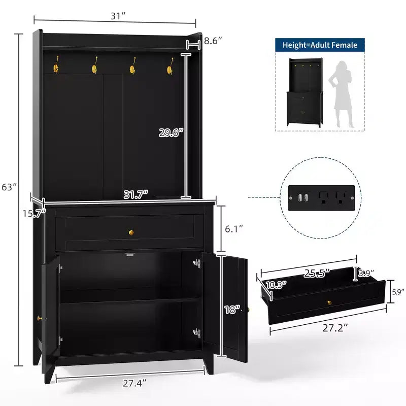 63-Inch Kitchen Pantry Cabinet with Microwave Shelf, Drawers and Charging Station