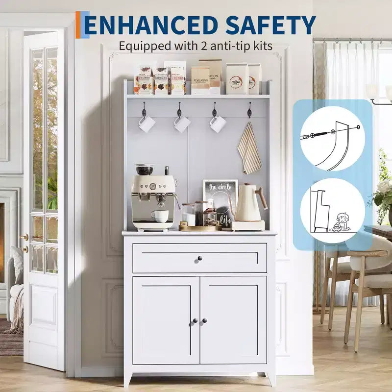 63-Inch Kitchen Pantry Cabinet with Microwave Shelf, Drawers and Charging Station