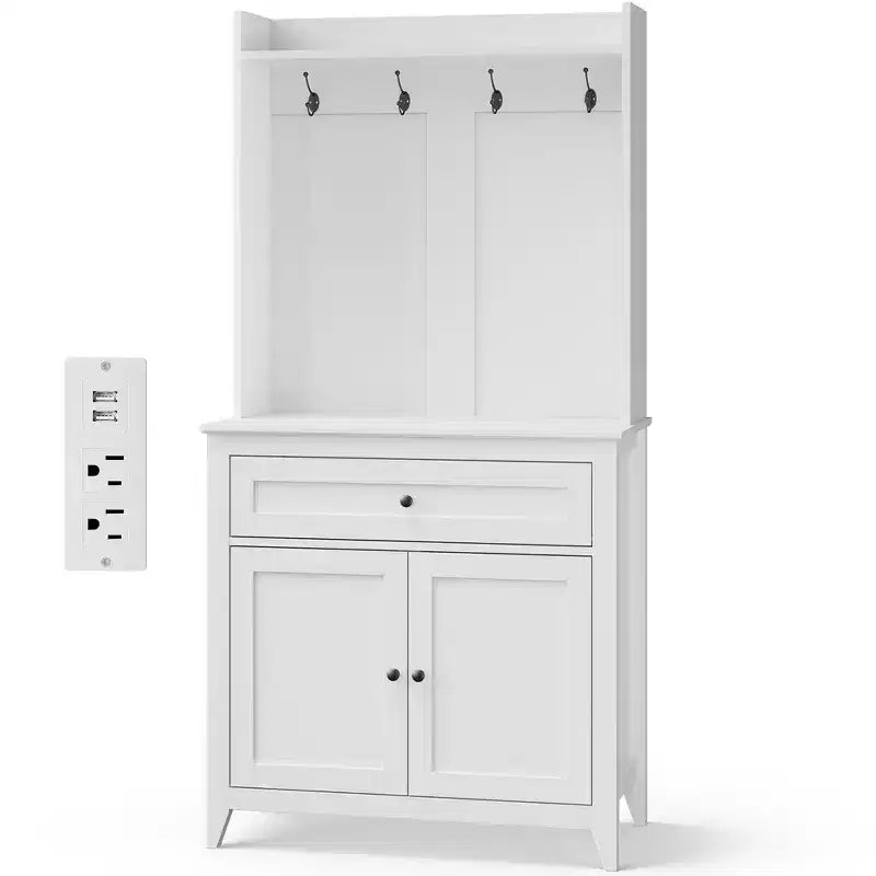 63-Inch Kitchen Pantry Cabinet with Microwave Shelf, Drawers and Charging Station