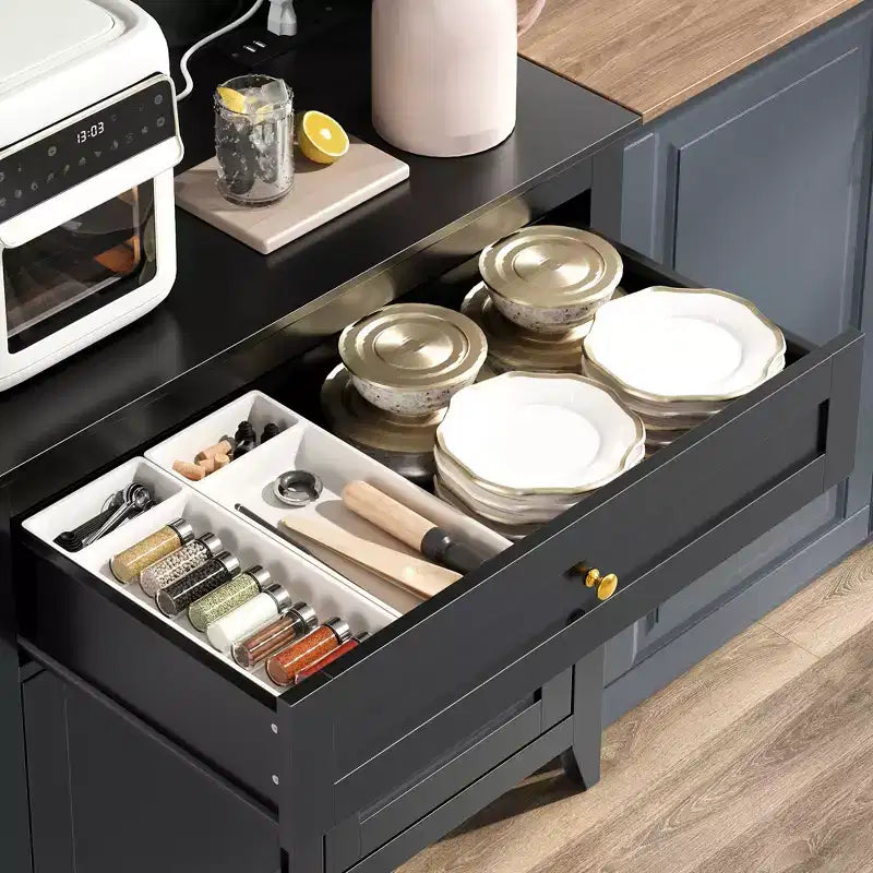 63-Inch Kitchen Pantry Cabinet with Microwave Shelf, Drawers and Charging Station