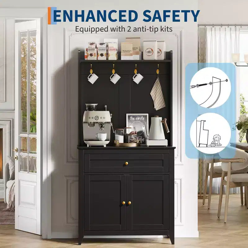 63-Inch Kitchen Pantry Cabinet with Microwave Shelf, Drawers and Charging Station