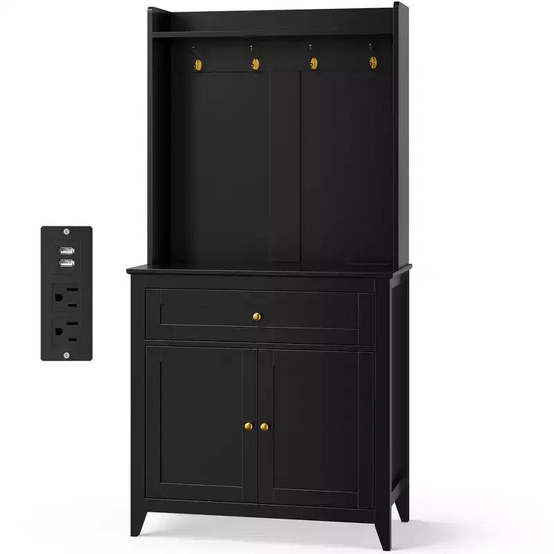 63-Inch Kitchen Pantry Cabinet with Microwave Shelf, Drawers and Charging Station