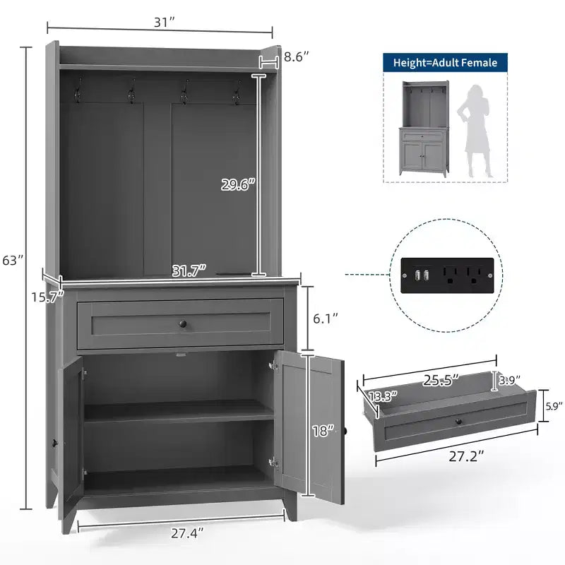 63-Inch Kitchen Pantry Cabinet with Microwave Shelf, Drawers and Charging Station