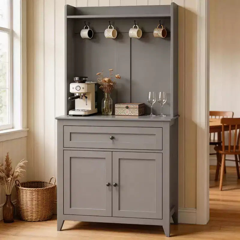 63-Inch Kitchen Pantry Cabinet with Microwave Shelf, Drawers and Charging Station