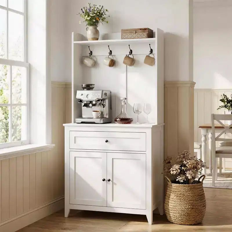 63-Inch Kitchen Pantry Cabinet with Microwave Shelf, Drawers and Charging Station