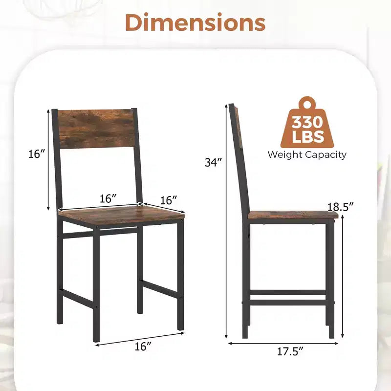 Set of 4 Industrial Dining Chairs with Metal Legs, Slanted Back and Wide Seat