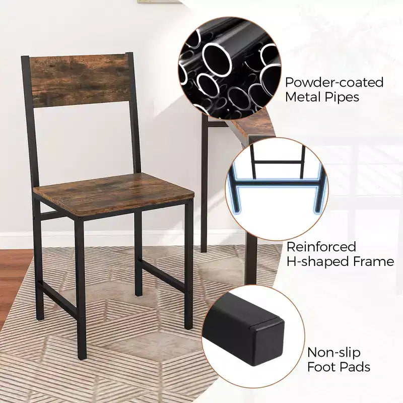 Set of 4 Industrial Dining Chairs with Metal Legs, Slanted Back and Wide Seat