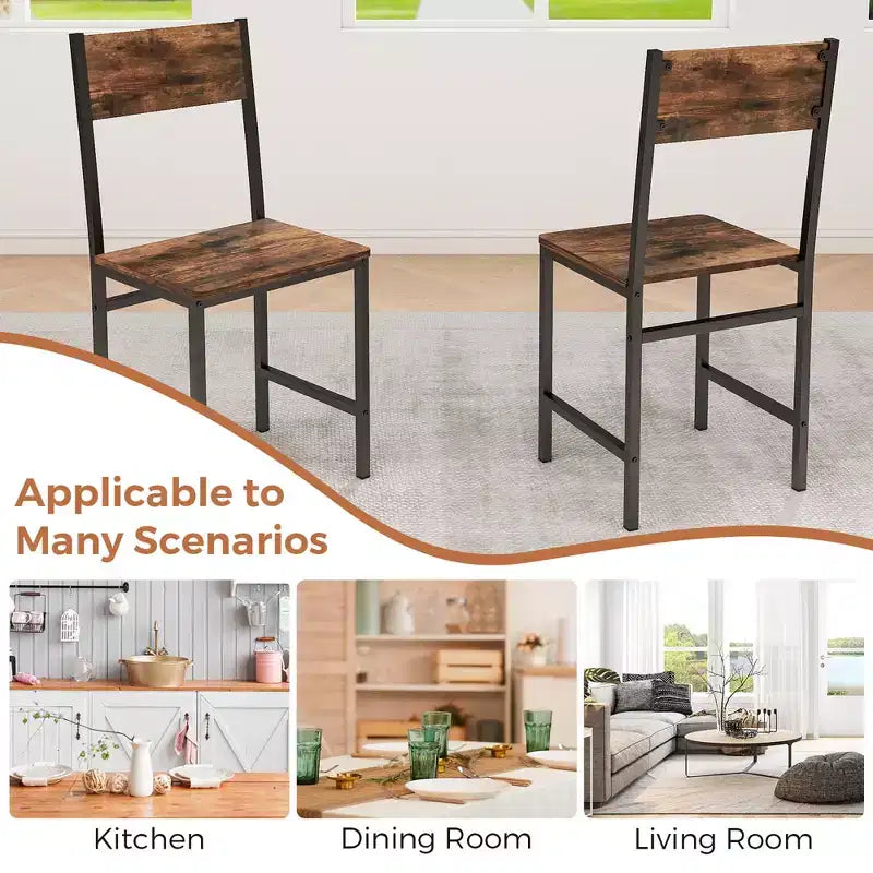 Set of 4 Industrial Dining Chairs with Metal Legs, Slanted Back and Wide Seat