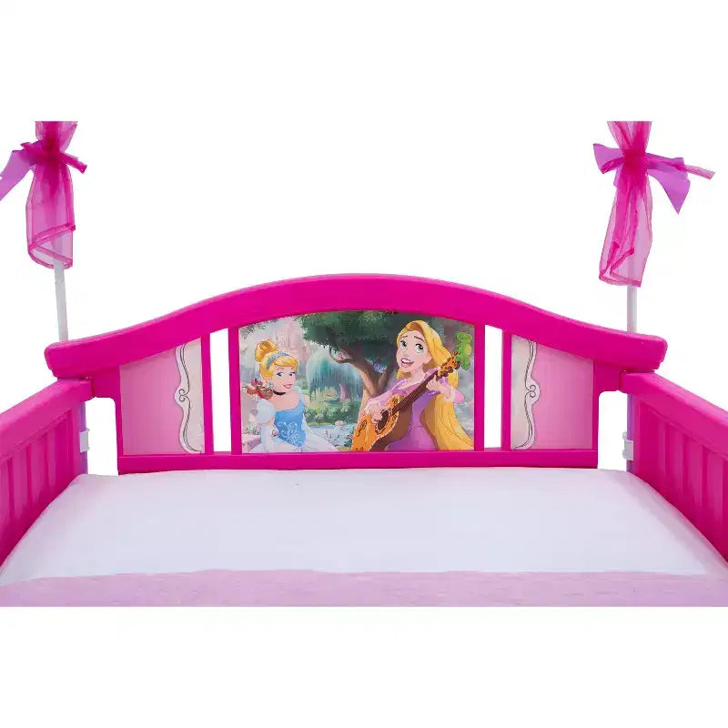 Princess Toddler Canopy Bed with Organza Canopy and Guardrails, Pink, Ages 2+