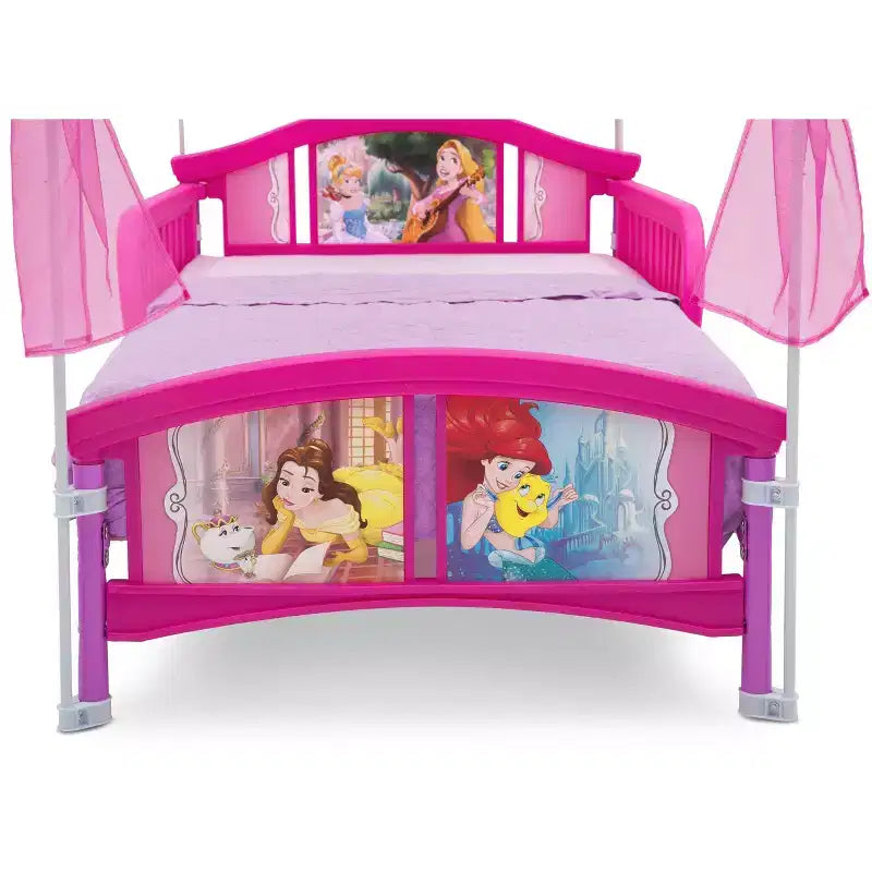 Princess Toddler Canopy Bed with Organza Canopy and Guardrails, Pink, Ages 2+