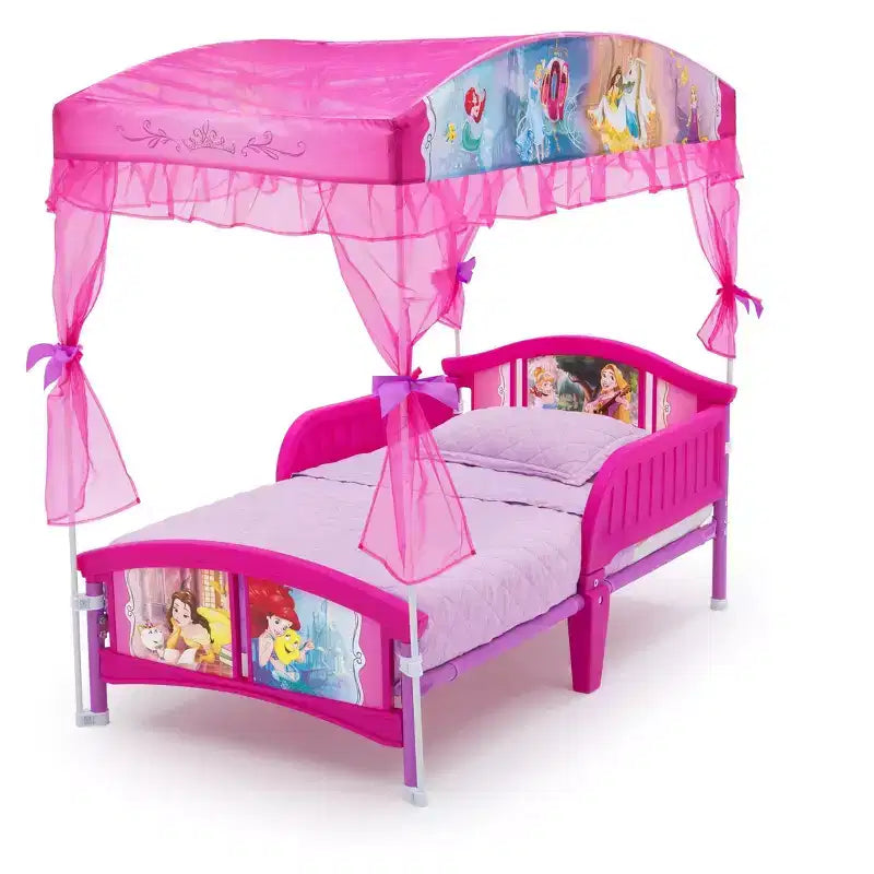 Princess Toddler Canopy Bed with Organza Canopy and Guardrails, Pink, Ages 2+