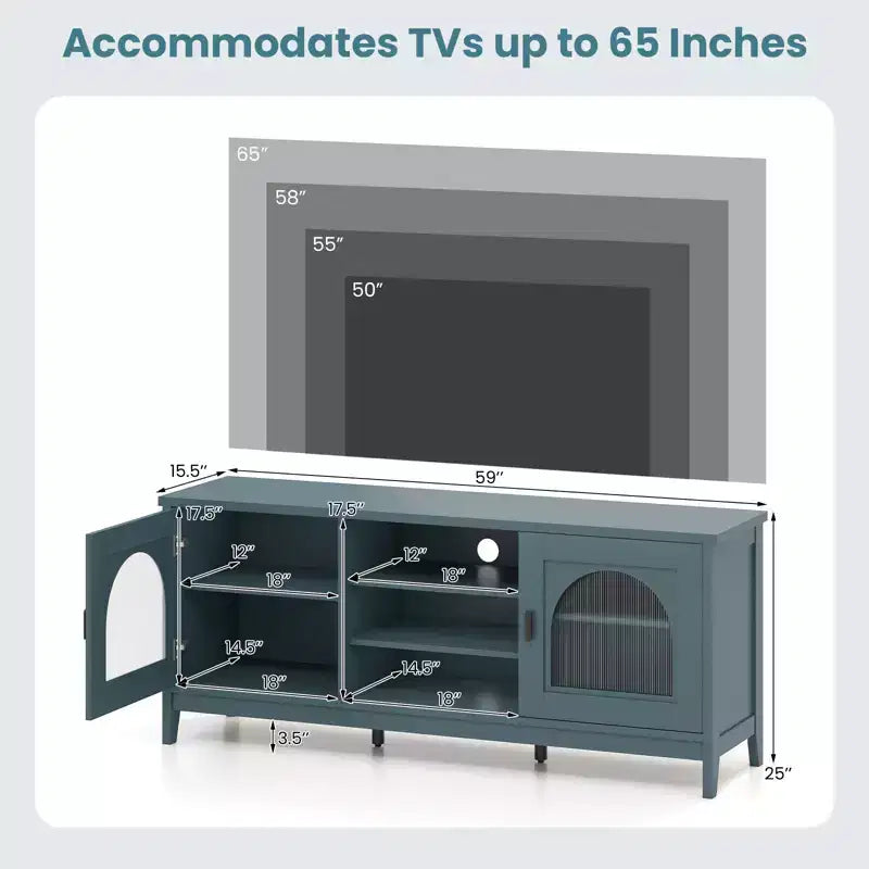 Mobile TV in stile rustico per TV fino a 65 pollici, mobile vintage moderno con spazio chiuso e ripiani aperti