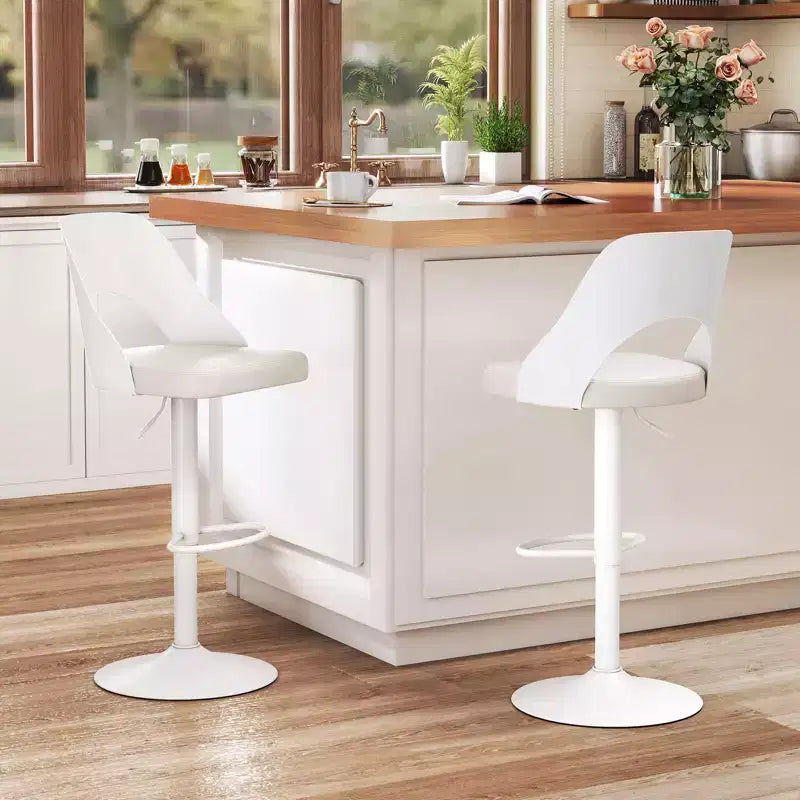 Set of 2 Swivel Bar Stools with PU Leather Seat, Adjustable Height and Widened Footrest