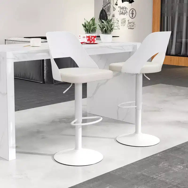 Set of 2 Swivel Bar Stools with PU Leather Seat, Adjustable Height and Widened Footrest