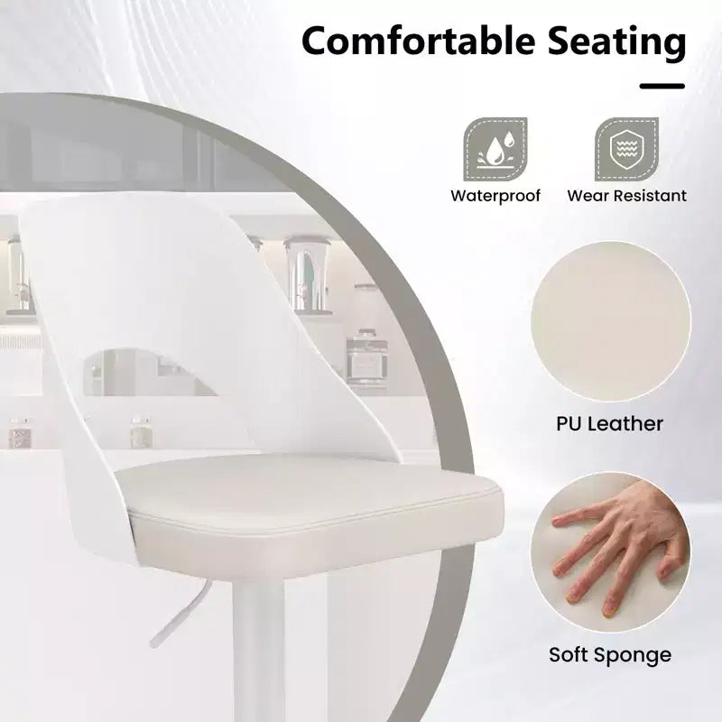 Set of 2 Swivel Bar Stools with PU Leather Seat, Adjustable Height and Widened Footrest