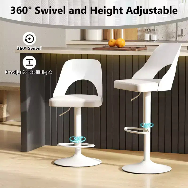 Set of 2 Swivel Bar Stools with PU Leather Seat, Adjustable Height and Widened Footrest