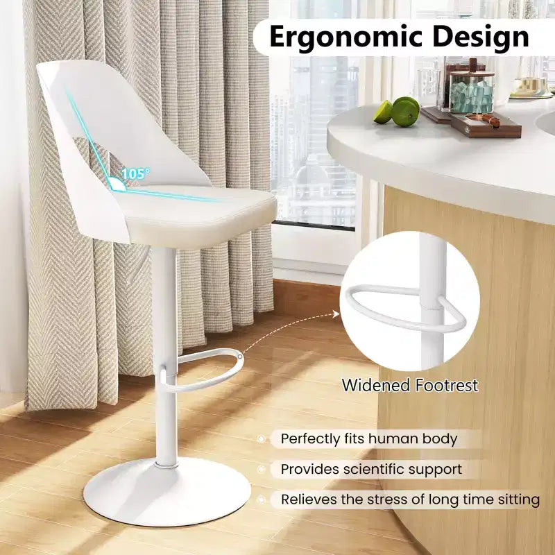 Set of 2 Swivel Bar Stools with PU Leather Seat, Adjustable Height and Widened Footrest