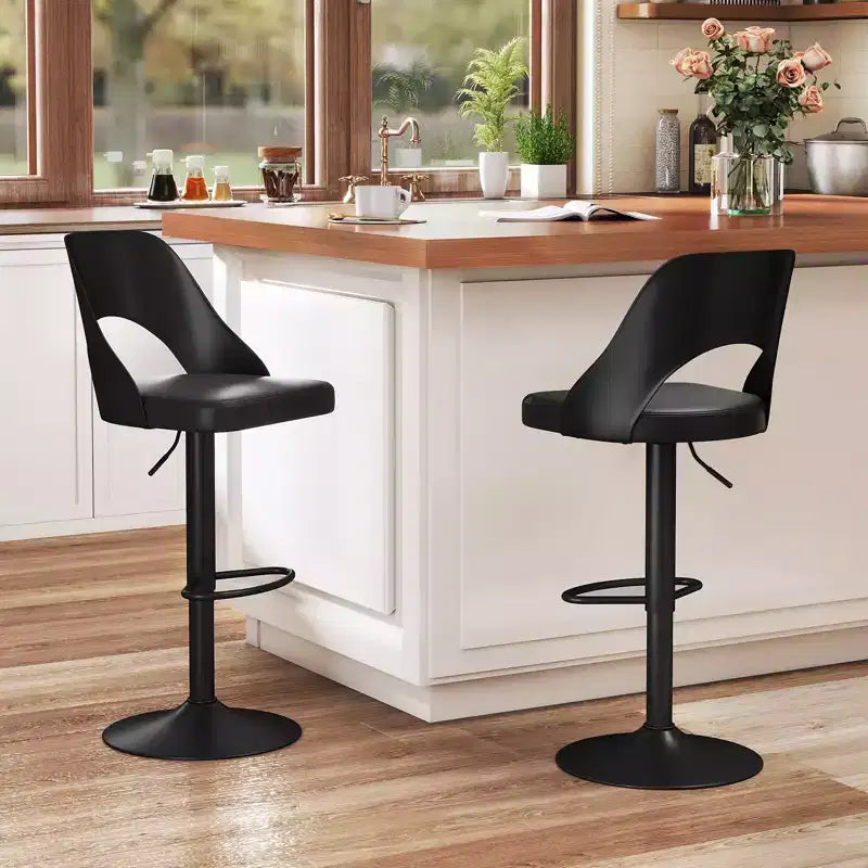 Set of 2 Swivel Bar Stools with PU Leather Seat, Adjustable Height and Widened Footrest
