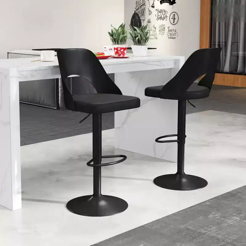 Set of 2 Swivel Bar Stools with PU Leather Seat, Adjustable Height and Widened Footrest
