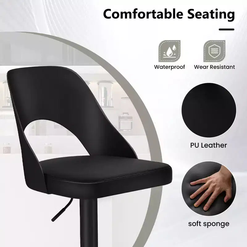 Set of 2 Swivel Bar Stools with PU Leather Seat, Adjustable Height and Widened Footrest