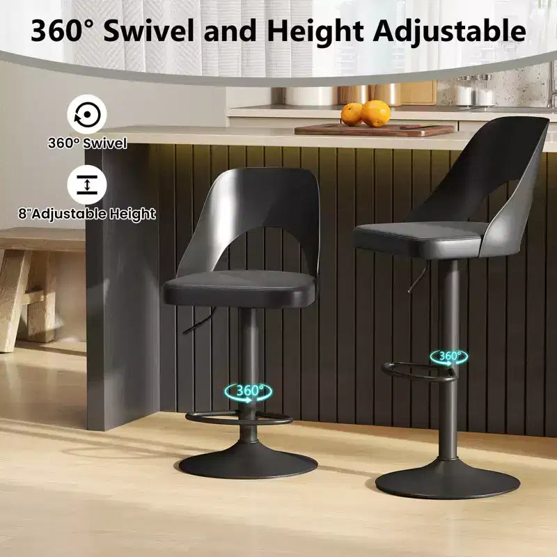Set of 2 Swivel Bar Stools with PU Leather Seat, Adjustable Height and Widened Footrest