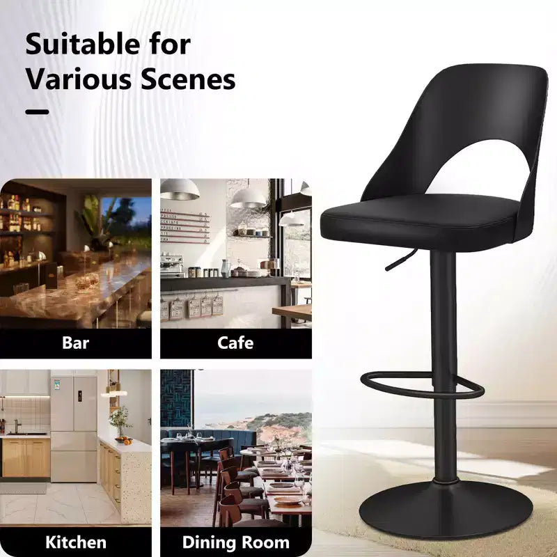 Set of 2 Swivel Bar Stools with PU Leather Seat, Adjustable Height and Widened Footrest