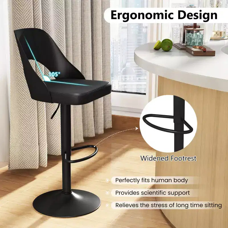 Set of 2 Swivel Bar Stools with PU Leather Seat, Adjustable Height and Widened Footrest