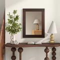 Wood Framed Wall Mirror for Bathroom, Farmhouse Boho Rustic Wall Decoration, 32x24 Inch