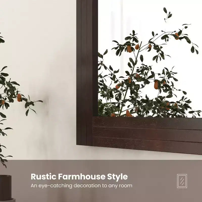 Wood Framed Wall Mirror for Bathroom, Farmhouse Boho Rustic Wall Decoration, 32x24 Inch