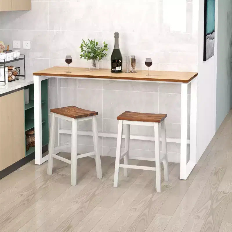 Set of 2 Saddle Counter Height Stools with Acacia Wood Seat and Rubber Wood Footrests, 24.5 Inch