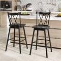 Set of 2 Swivel Bar Stools with Rubber Wood Frame, Ergonomic Backrest and Footrests, Black