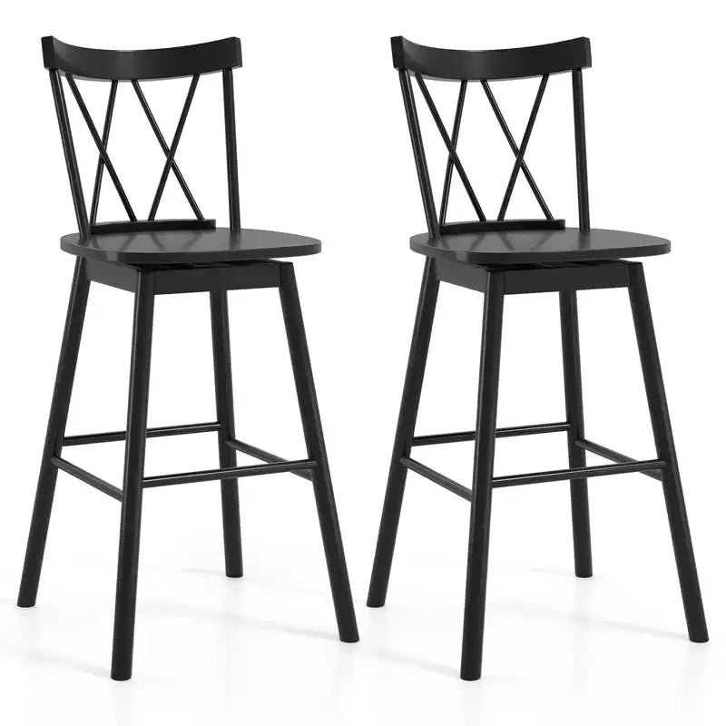 Set of 4 Swivel Bar Stools with Rubber Wood Frame, Ergonomic Backrest and Footrests, Black